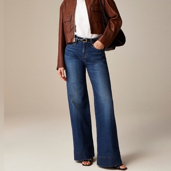 J. Crew Denim - J. Crew Women's High-Rise Denim Wide Leg Trouser Blue Jeans Size 32T